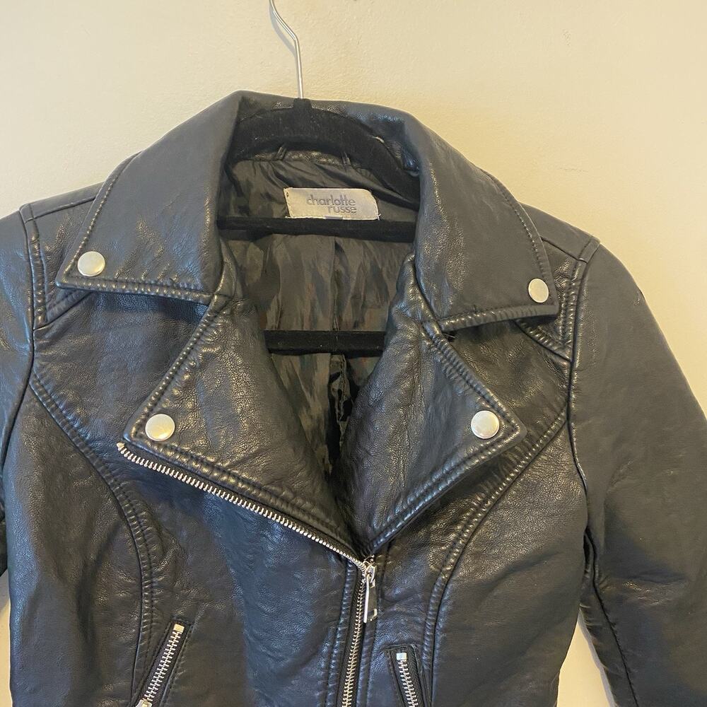 Charlotte Russe XS Black Faux Leather Biker Jacket Jacket Zip Up Punks Grudge - Picture 4 of 11